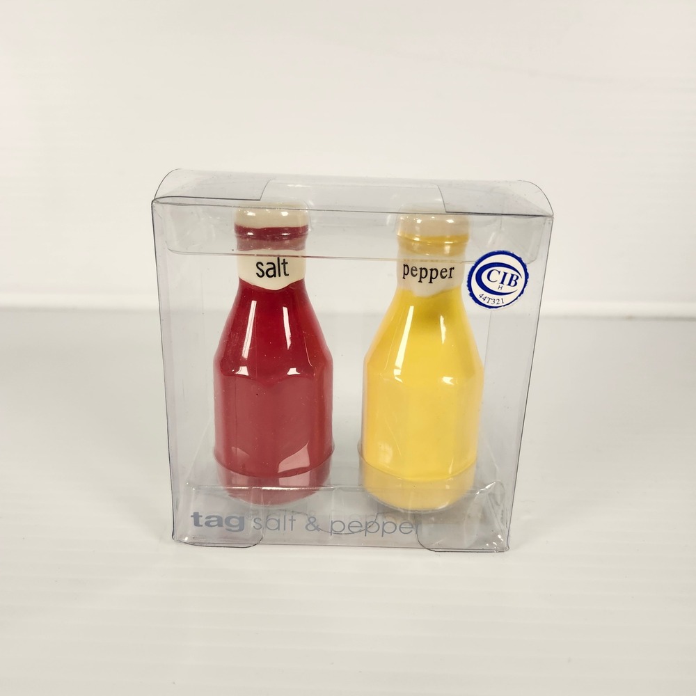 Tag Salt‎ Pepper Shakers Ketchup Mustard Bottle Set Novelty Kitchen Dining